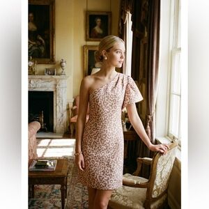 J Crew One-shoulder ruffle dress in Italian ikat leopard Size 2